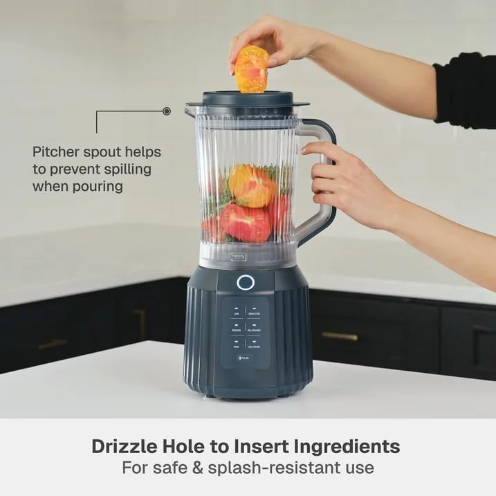 Thymes & Tables Countertop Blender Duo SmartCrush Tech 1100W with 57oz Pitcher & 25oz Cup, Smart Seal Lid, Vortex Blending, Pulse Mode, Dishwasher Safe, Ice Crush, Smoothie Preset (Atlantic Blue)