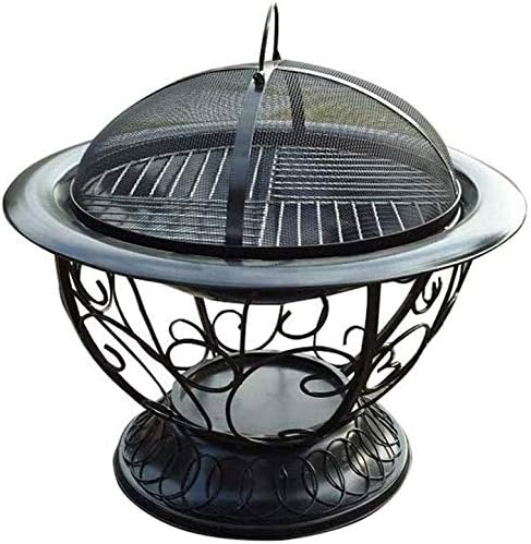 Fire Pits Outdoor Wood Burning Firepit Home Durable Round Steel Wood Burning Outdoor Patio Fire Pit with Spark Screen Guard, Log Grate with Cover BBQ Cooking for Outside Camping