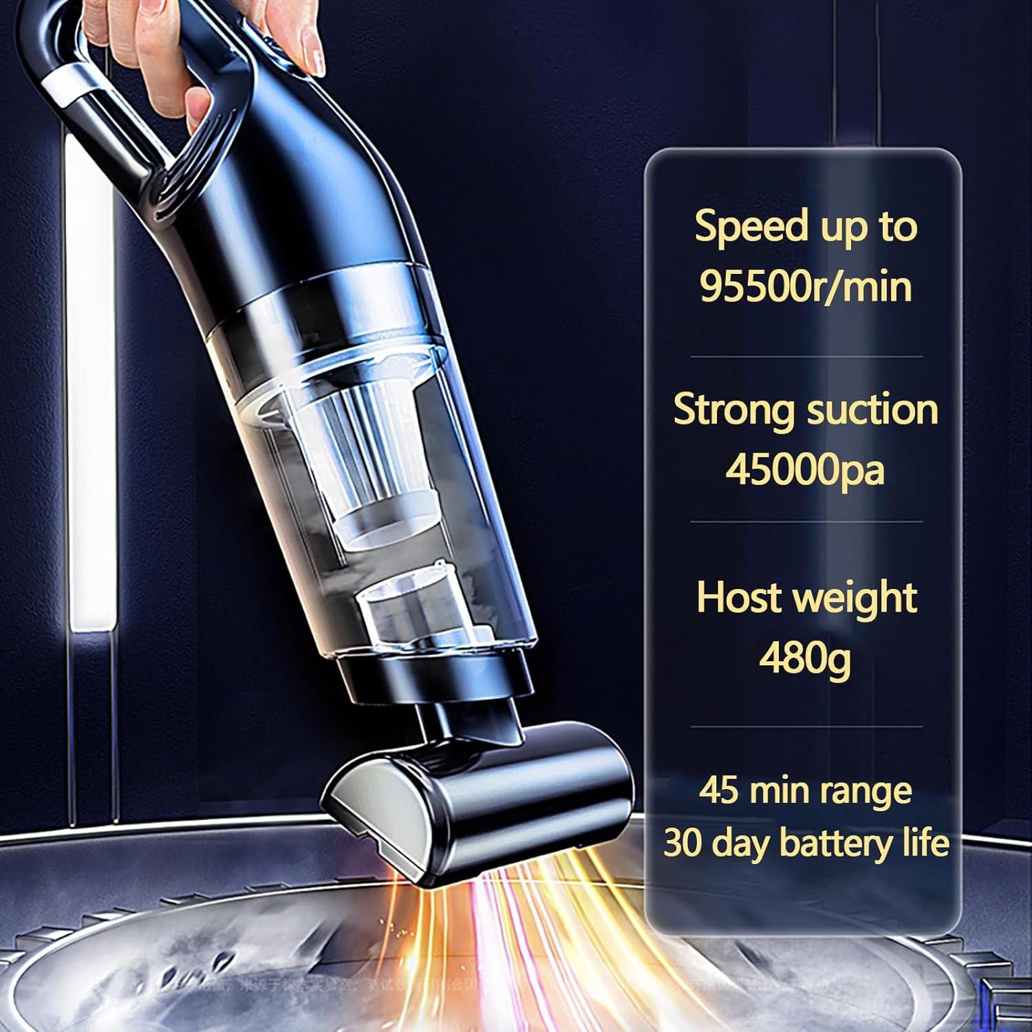 VELPEN Handheld Vacuum, 45Kpa Car Vacuum Cleaner High Power, 4-in-1 Mini Dust Buster Vac with Duster Crevice, HEPA Filter, Rechargeable USB, Max 70 Min Runtime