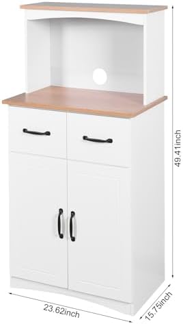 Microwave Stand with Storage, Kitchen Pantry Storage Cabinet with Drawer and Adjustable Shelf, Microwave Cabinet with Open Space for Kitchen, Dining Room, White