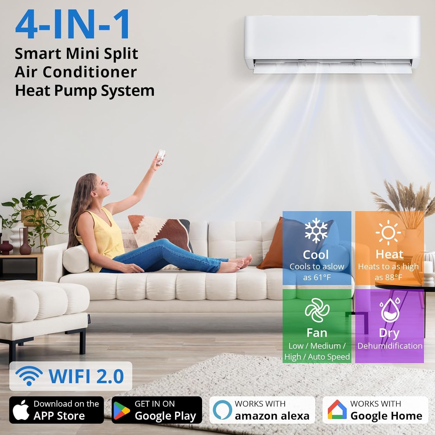 GarveeHome 18000 BTU 19 SEER2 Mini Split AC Heat Pump, 230V Inverter Ductless Air Conditioner, Heating System, Cools 1250 Sq.Ft with Install Kit R32 Series