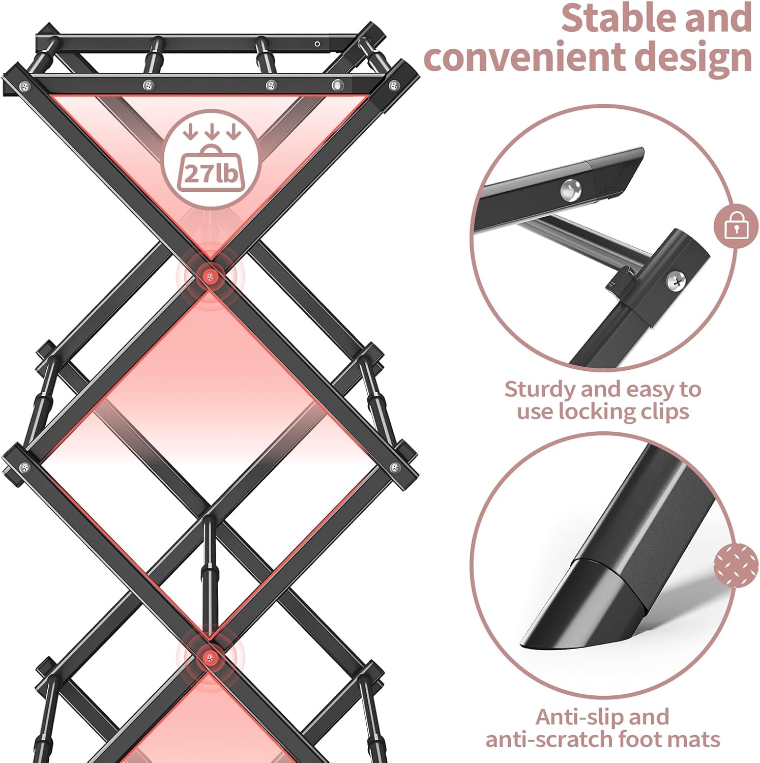 APEXCHASER Clothes Drying Rack, 3-Tier Laundry Drying Rack for Clothes, Expandable Metal Clothing Dryer, Collapsible Towel Rack, Air Drying Rack, Black