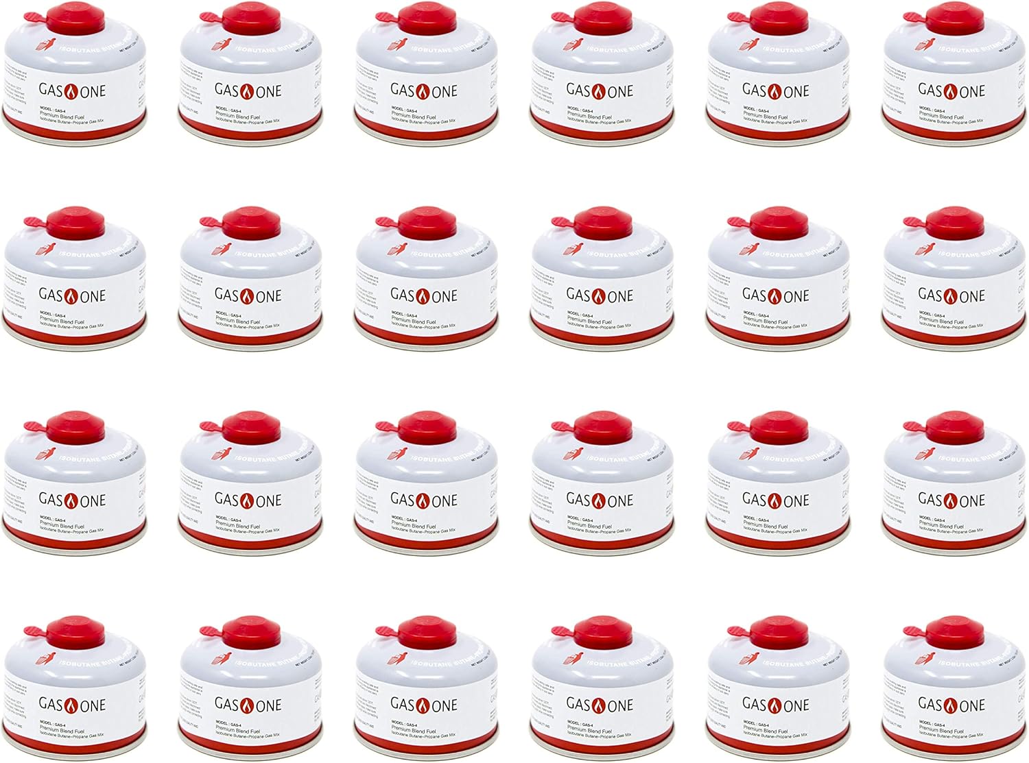 Gas One Isobutane Fuel Canister Camping Fuel Premium Blend 100g 3.53oz for Camp Stove and Isobutane Appliances (24 pc)