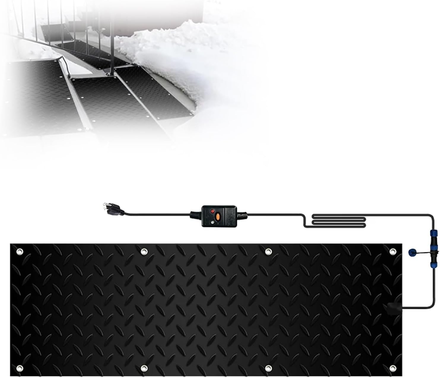 Heated Snow Melting Mats, 1/2/3/4/5 Pieces Outdoor Anti-Slip Ice Heated Rubber Mats for Driveway Walkway Deck Sidewalks, Winter Removal and Ice Melting Products(1 Pcs,30x90cm/12x36in)