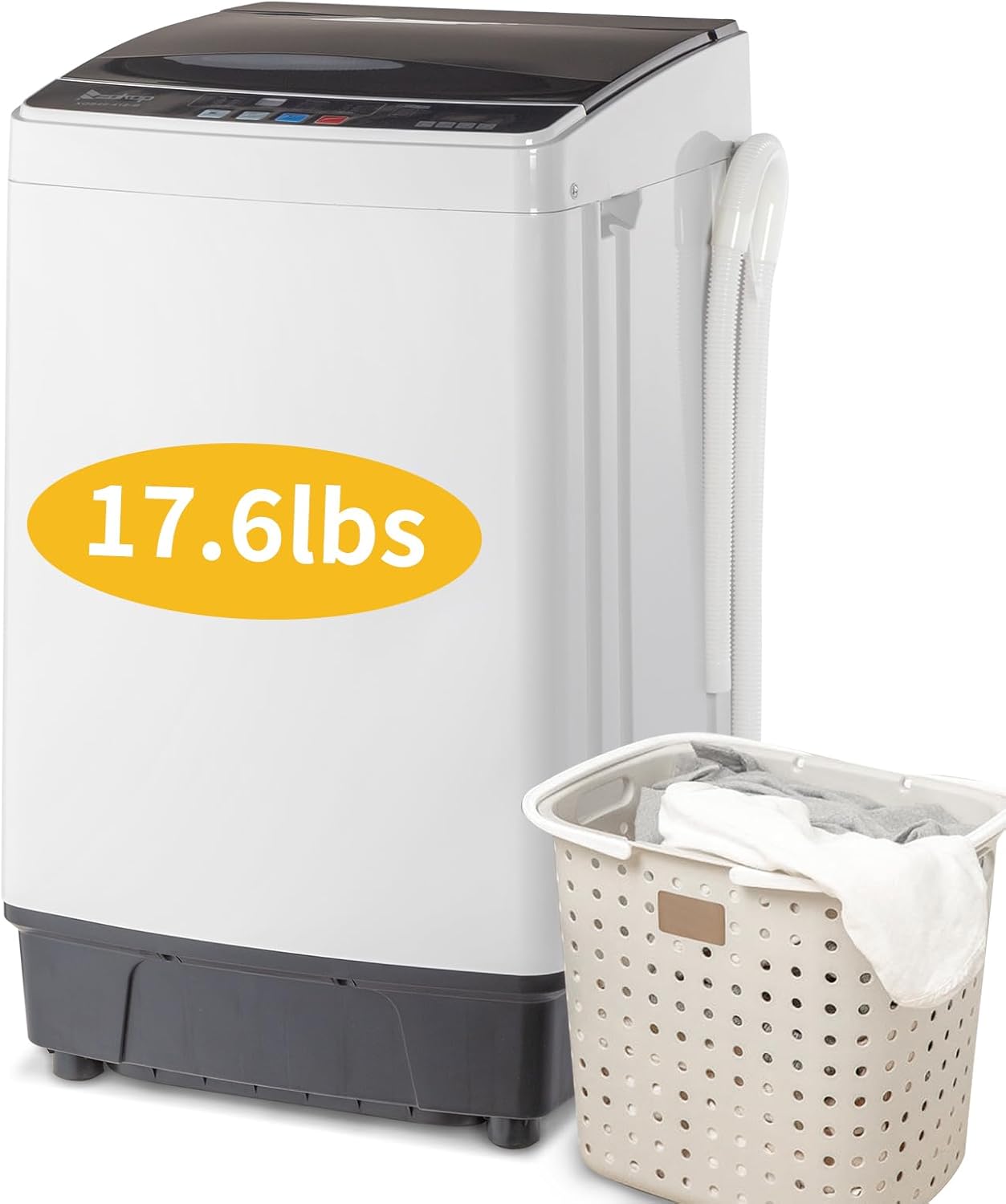 17.8LBS Portable Washing Machine, Full-Automatic Electric Laundry Machine with Stainless Steel Drum, Compact Washer and Spin Dryer Combo with Drain Pump