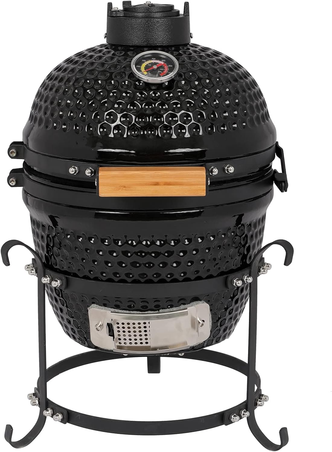 Vasitelan 13 inch Portable Ceramics Charcoal Grill,Kamado BBQ Charcoal Grill (Style 2-Black)