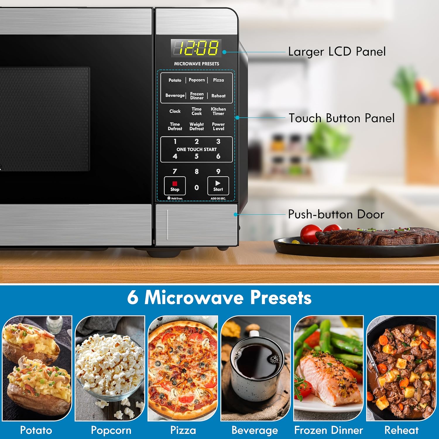 Kenmore Countertop Microwave, 6 Auto-Preset Menus, Child Lock, Defrost & Express Cooking Features, 1.1 Cu Ft, Stainless Steel