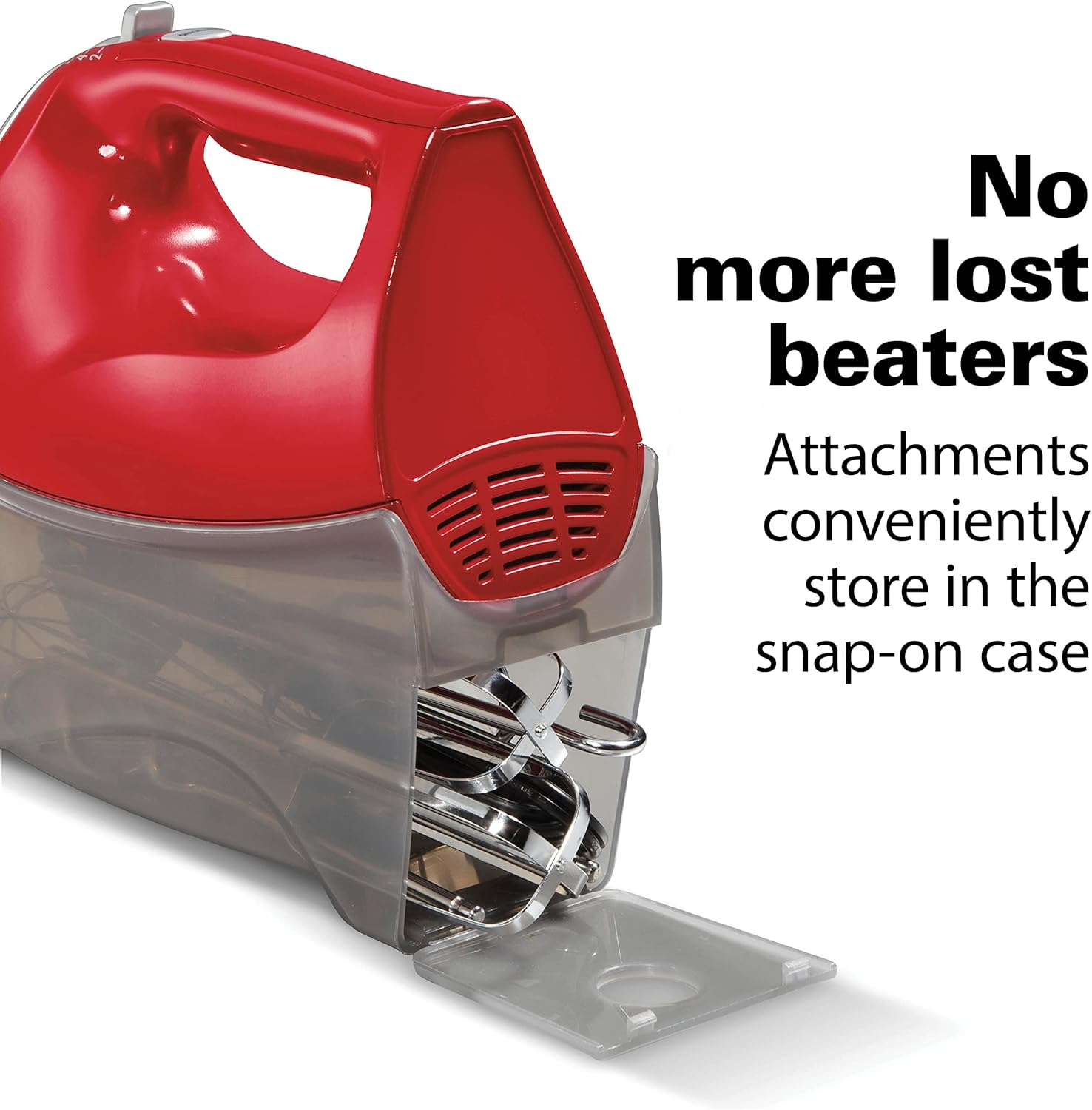 Hamilton Beach 6-Speed Electric Hand Mixer with Whisk, Traditional Beaters, Dough Hooks, Snap-On Storage Case, 275 Watts, Red