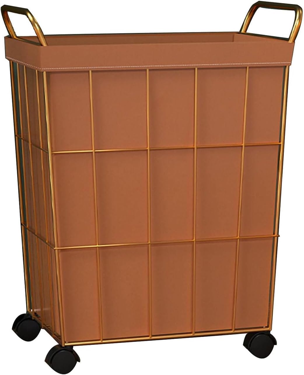 Laundry Basket Iron Wire Laundry Hamper on Wheels Rolling Laundry Basket w/Leather Liner Bag & Handle Gold Metal Frame Laundry Sorter for Bedroom Balcony (White 38x28x54cm) (Blue 38x28x54cm)