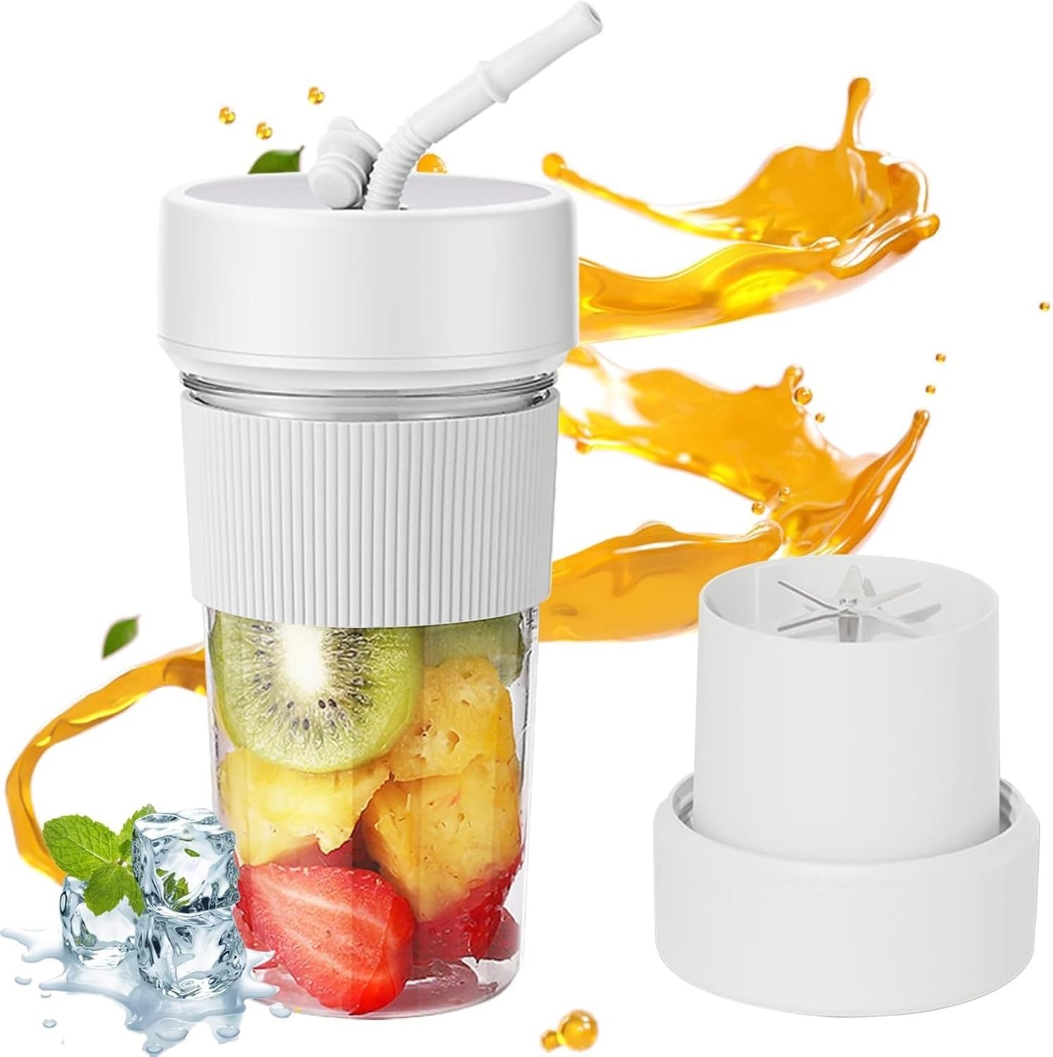Small Portable Electric Blender with Straw, Rechargeable Juicer Mixer for Fruits & Vegetables, 350ML