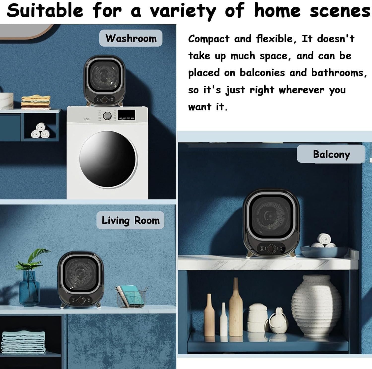 Small Portable Condenser Dryer,with Dual Temperature Control Probe,Condenser Tumble Dryer with Stainless Steel Tub,0.8kg Load Capacity For Countertop Or Wall Mounted 450W for Apartment, Dorm(C)