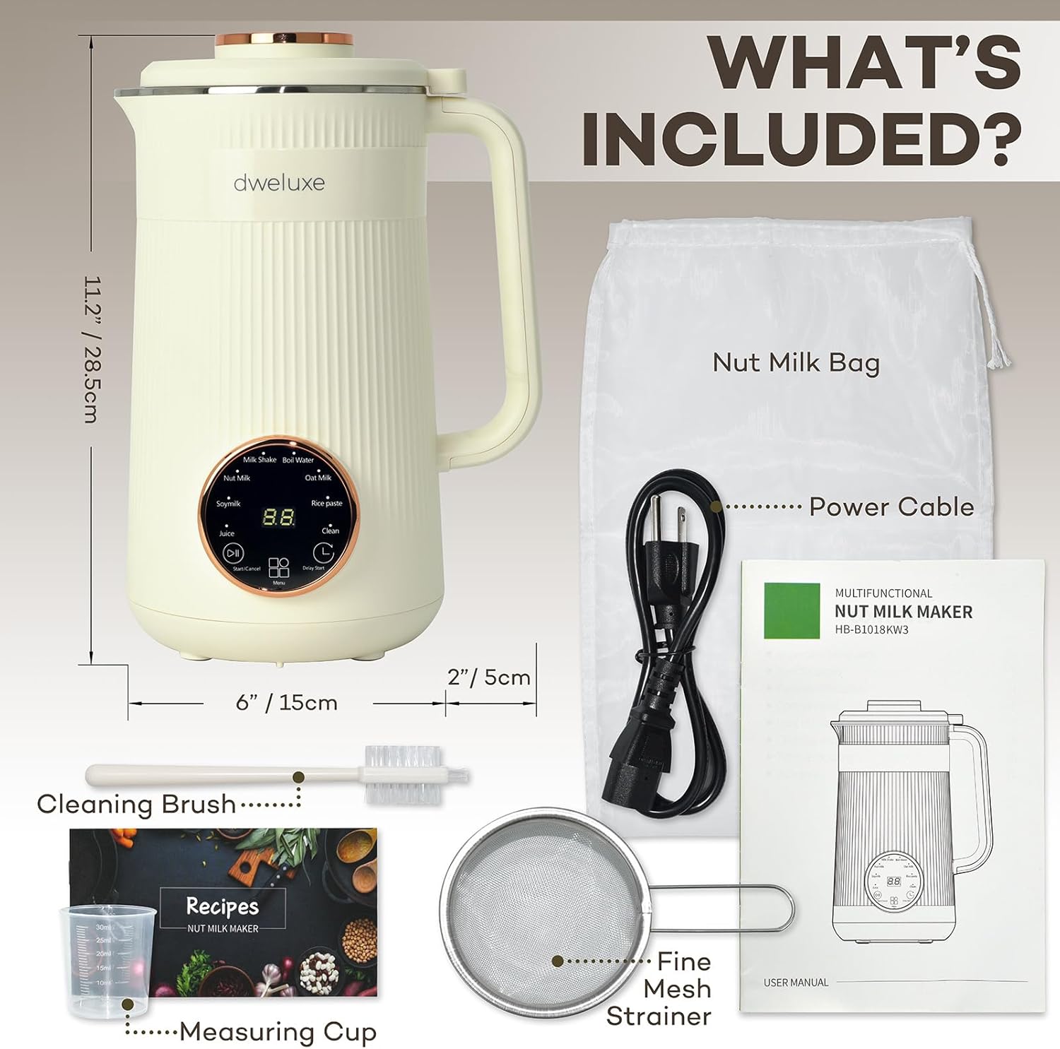 NEW Multifunctional Nut Milk Maker, 8 in 1 blender, makes almond milk, soy milk, oat milk, juice, boil water, automatic delay start/keep warm, cream/rose gold blender