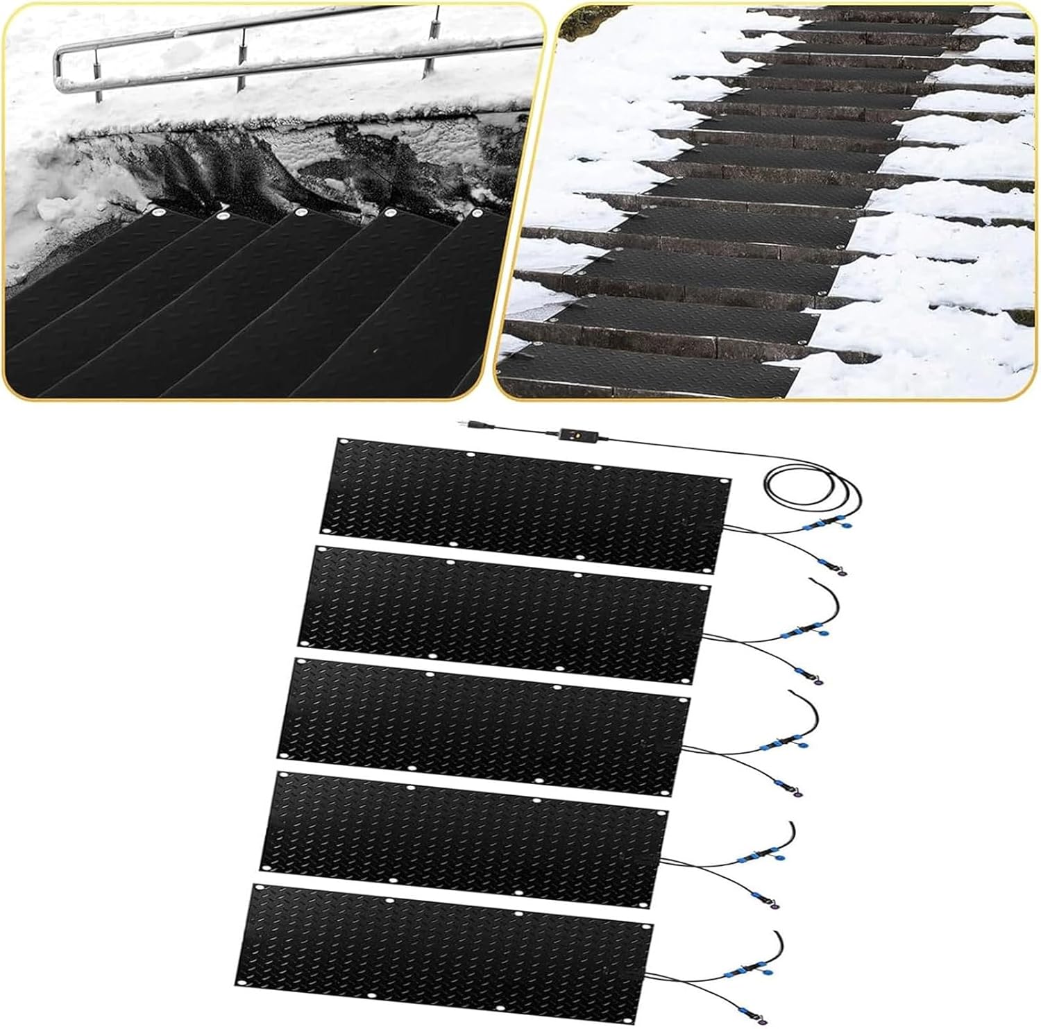 Snow Melting Mats for Outdoor Driveways and Stairs - Snow Removal with Power Cord - Waterproof Rubber Anti-Slip Devise(40x80cmx5Pcs)