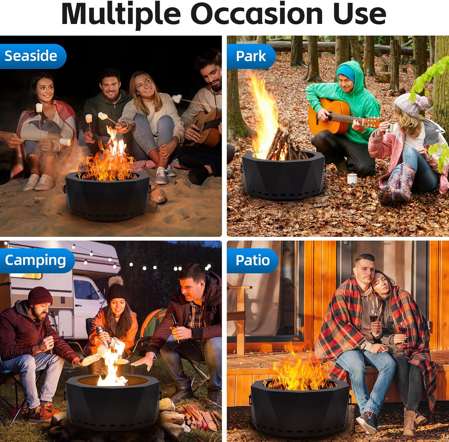 Smokeless Fire Pit Outdoor- 20 Inch Low Smoke Metal Fire Pits & Fireplaces for Outside with Carry Bag, Smokeless Wood Stove for Camping, Patio, Backyard, Garden, Picnic-L