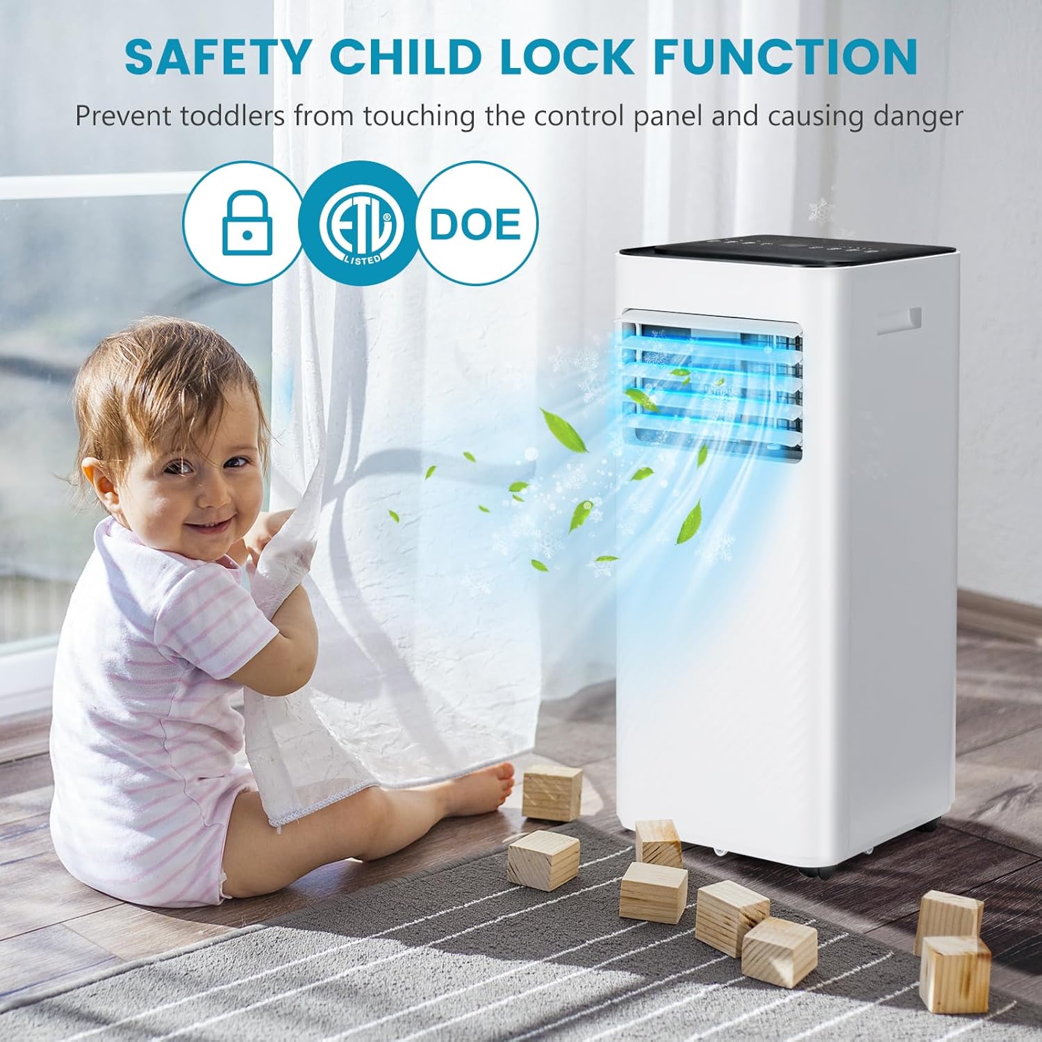 KOTEK Portable Air Conditioners, Cools up to 250 Sq. Ft 4-in-1 AC Unit for Bedroom w/Sleep/Dehumidifier/Fan/Cool Mode, Window Kit/Child Lock, Room Air Conditioner Portable for Home Office (8000 BTU)