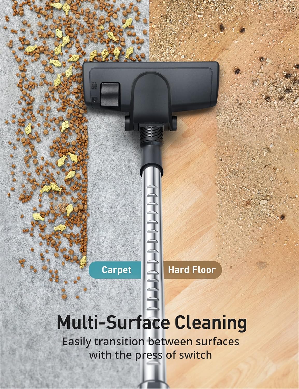 Orgtoy 40Kpa Canister Vacuum Cleaner, 1600W Bagless Canister Vacuum with 2 HEPA Filters, 5 Brushes, Automatic Cord Rewind, Variable Speed for Hard Floors, Hardwood, Cars, 3.5L, Black