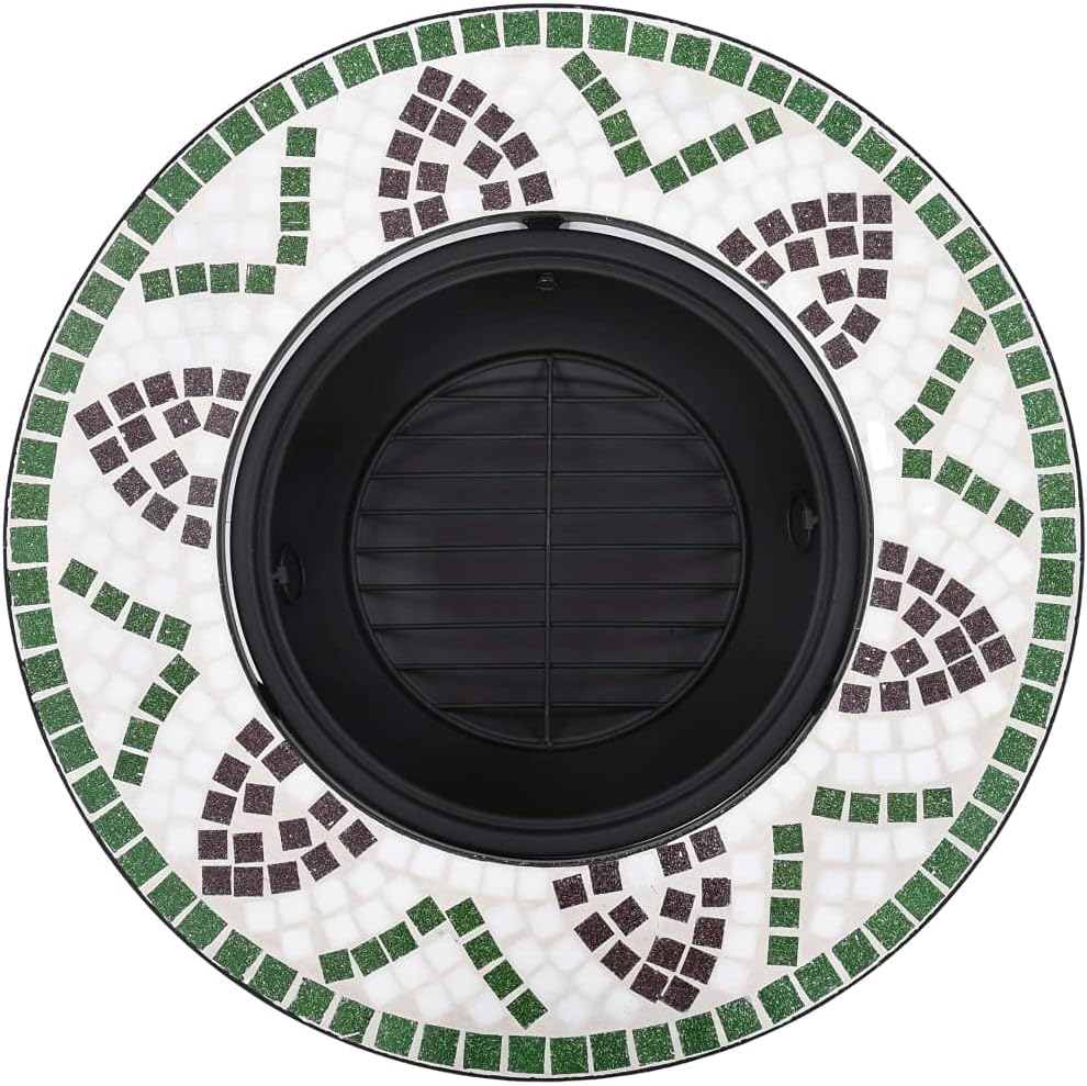 Mosaic Fire Pit Green Steel Fire Pit Bowl with Grid and Tabletop for Outdoor Heating and BBQ Use 26.8