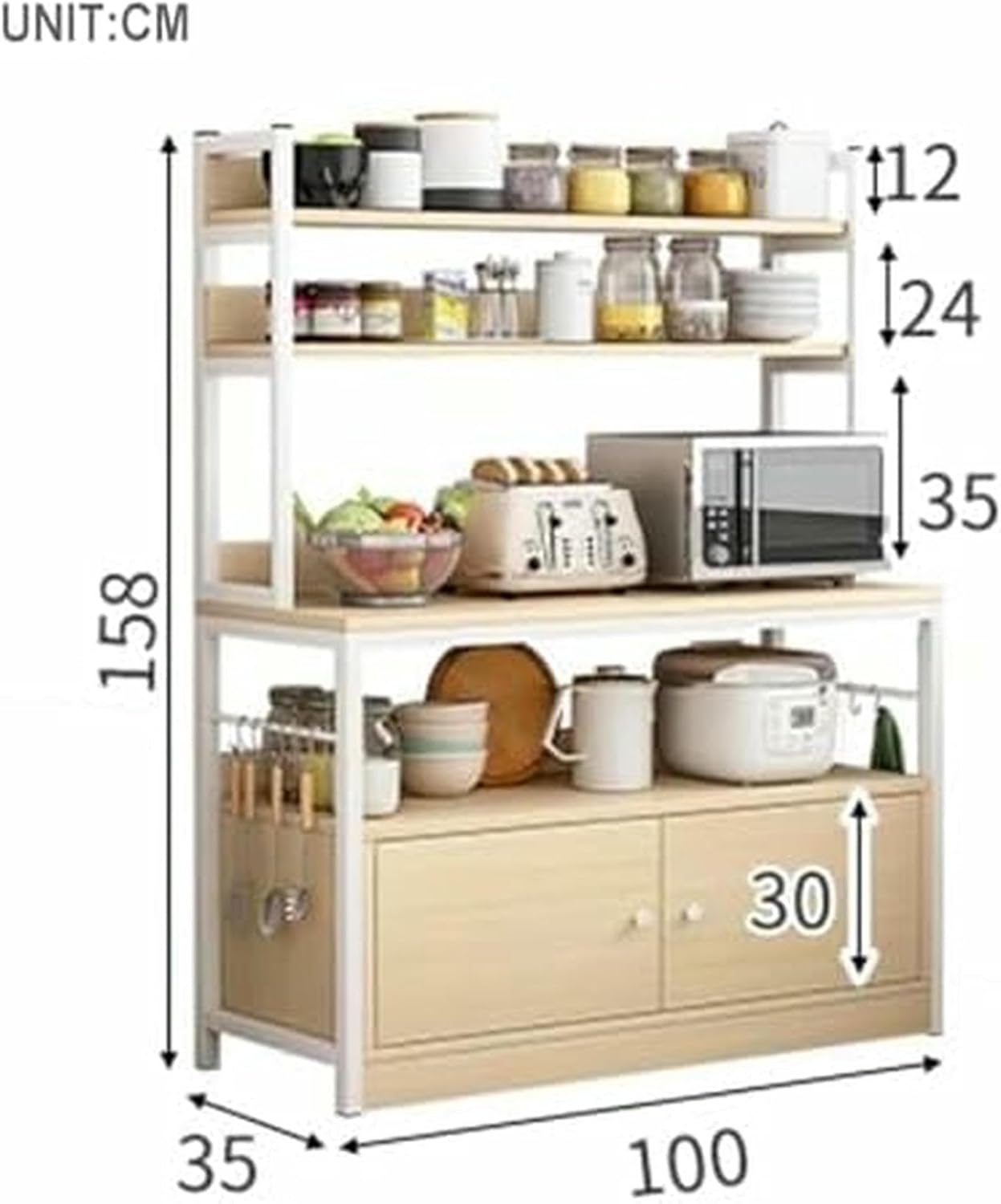 Freestanding Multi-Layer Kitchen Floor Cupboard，Microwave Storage Stand,Kitchen Organizer Shelf, Kitchen Utility Microwave Oven Stand Storage Shelf Industrial Kitchen Baker's Rack Free Stand