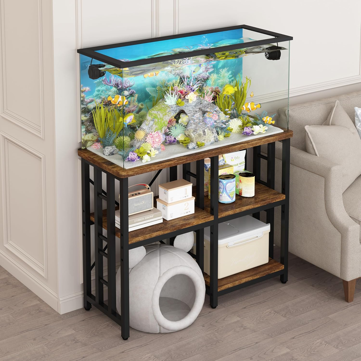 4-Tier Bakers Rack for Kitchens with Storage, Mini Fridge Stand, Microwave Oven Stand Table, Bar Cabinet, Aquarium Stands, Adjustable Shelves Freestadning for Kitchen, Living Room, Office, Patio.