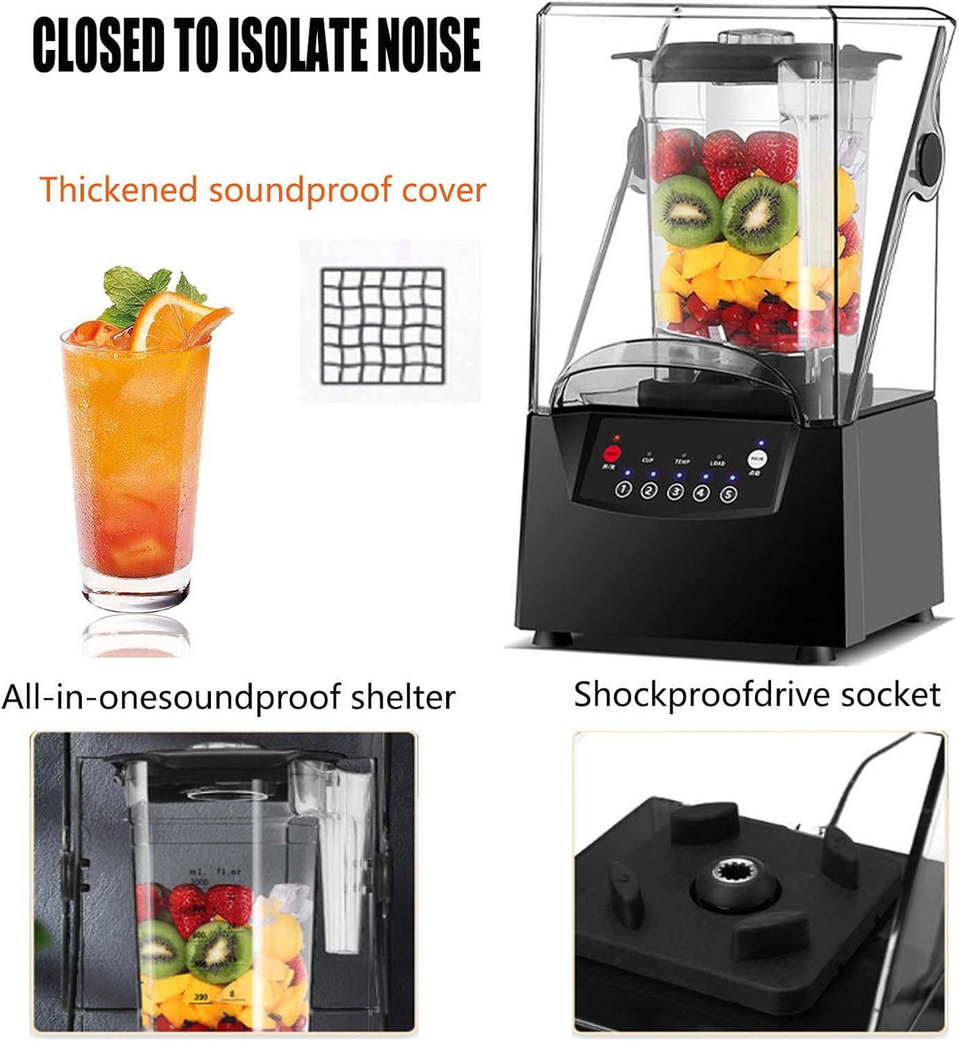 Smoothie Maker Blender,Quiet Commercial Blender with Soundproof Shield,Removable Shield,2000W Watte,67 Oz Capacity,Self-Cleaning 4D Blades for Ice Crushing,Smoothies and Puree