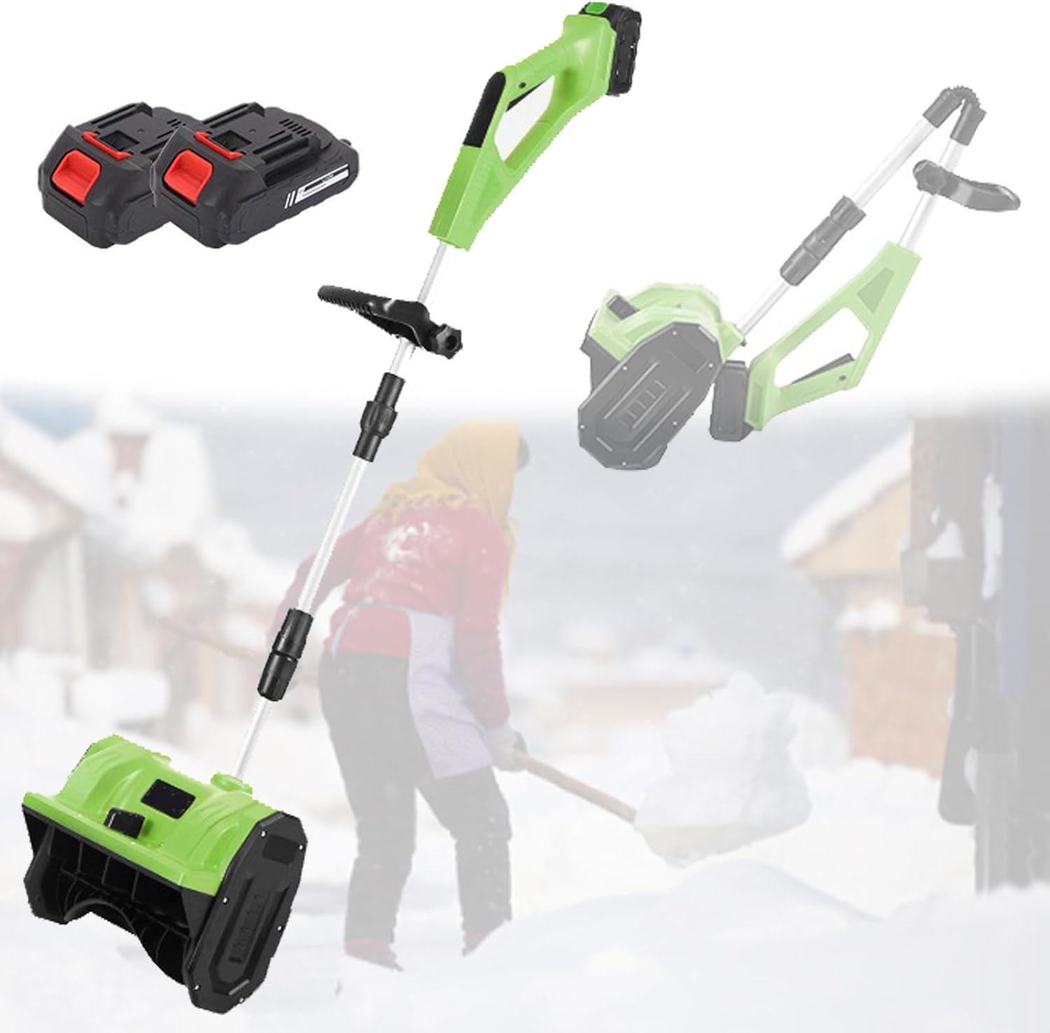 Snow Shovel Cordless Snow Sweeper – 32cm Wide Snow Shovel Adjustable Telescopic Pole, Foldable Snow Blower Household Snow Cleaning Tool, Battery Powered Snow Pusher,Green