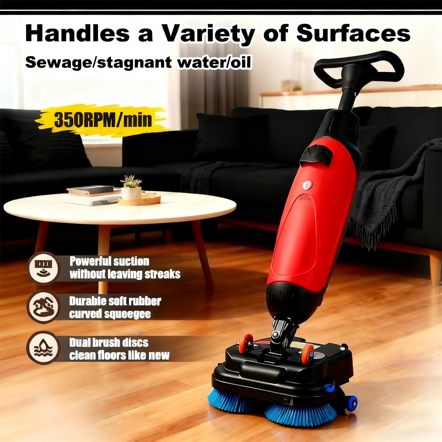 High Speed Carpet Cleaning Machine, Cordless Floor Scrubber, Floor Buffer Machine 350 RPM, 18