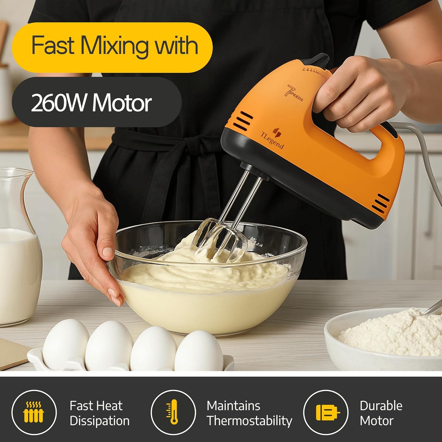 Hand Mixer Electric Handheld – 7 Speed Ultra Power Electric Mixer Handheld (Orange)