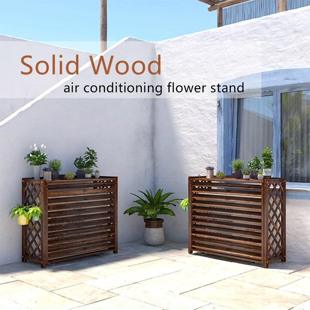 Hide Air Conditioner Cover For Outside Unit Freestanding Privacy Fence Protective Grilles Louvered Plant Stand Brown (Size : L85 X W35 X H75cm)