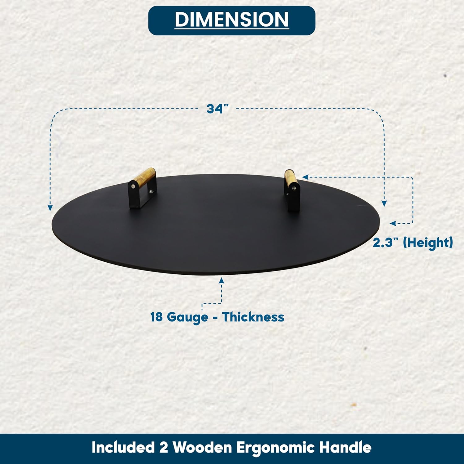 34” Fire Pit Cover Lid Round - Fit for 32” Round Fire Pit Lid for Outdoor Fireplace Cover Lid Steel fire pit metal cover W/ 2 Wooden Handles & Heat Resistant Snuffer Lid for Patio Fire Pit Ring