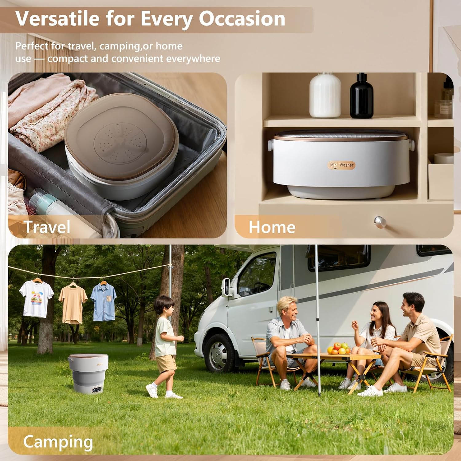 Mini Laundry Machine 16L — Foldable Portable Laundry Machine and Spinner for Baby Clothes, Underwear, Socks; Ideal for Travel, Dorms, Camping