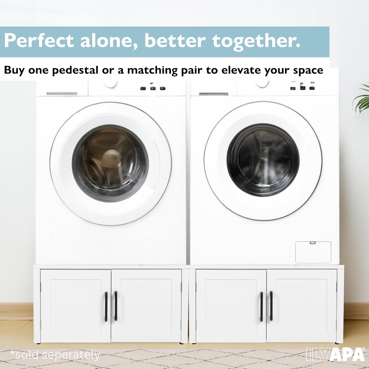 Ilyapa Washer and Dryer Stand - Universal Wooden Laundry Pedestal with Drawer - Compatible with Samsung, LG, GE, Maytag - 28x28x14 in. Patent Pending