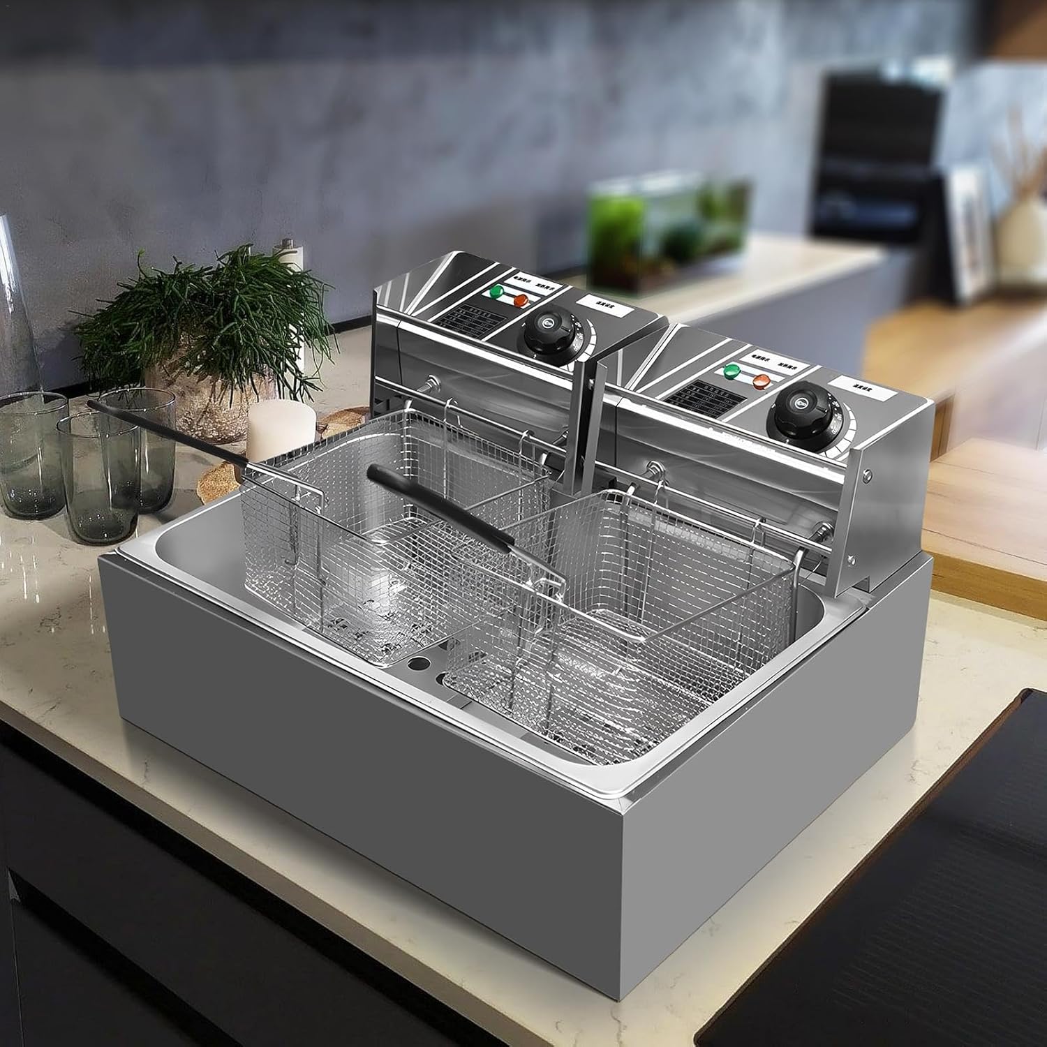 Deep Fryer Pot Electric - 110V Double Tank Commercial Deep Fryers for Potato with Baskets and Temperature Control | Commercial Cooking Equipment for Supermarkets, Fast Food Stalls