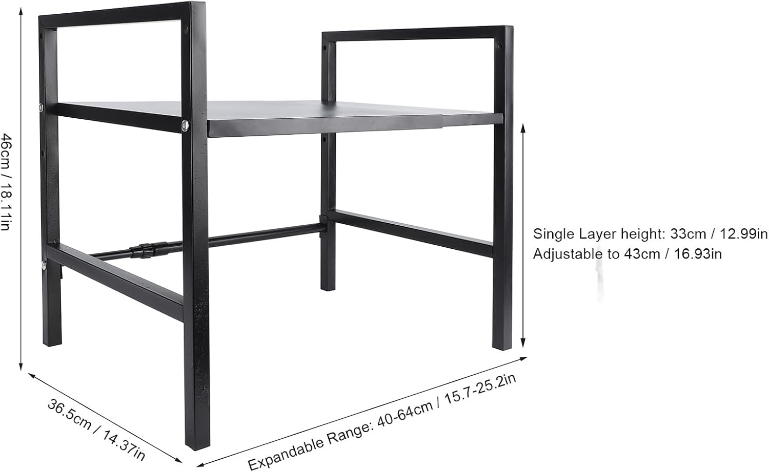 Microwave Oven Rack, Carbon Steel Shelf with 4 Hooks, Heavy Duty 198.4lb Capacity for Jars Utensils Storage
