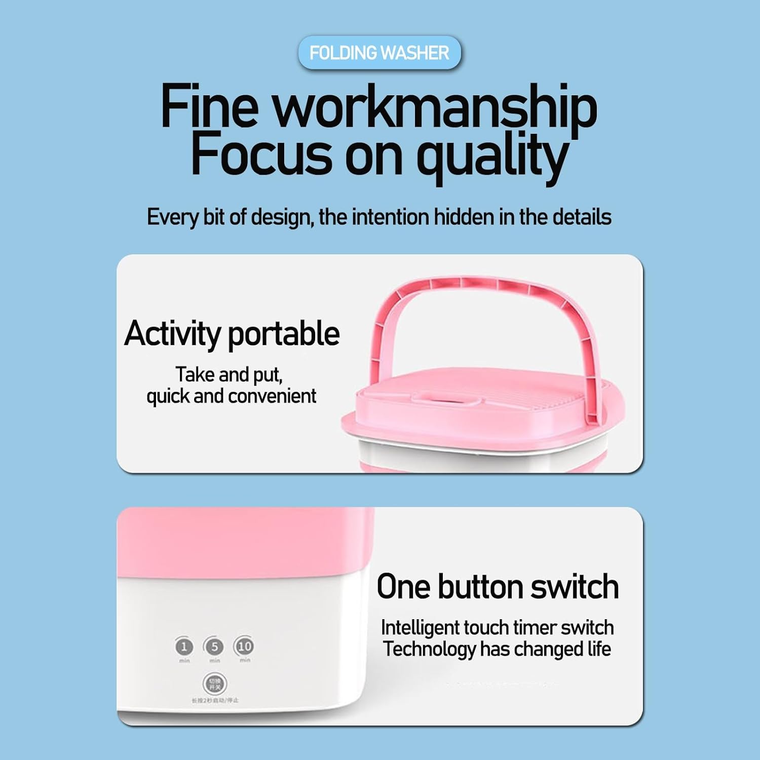 DELURA Portable Washing Machine-Foldable Mini Small Washer for Washing Pets Clothes, Underwear or Small Items, Suitable for Apartment, Laundry, Camping, RV, Travel