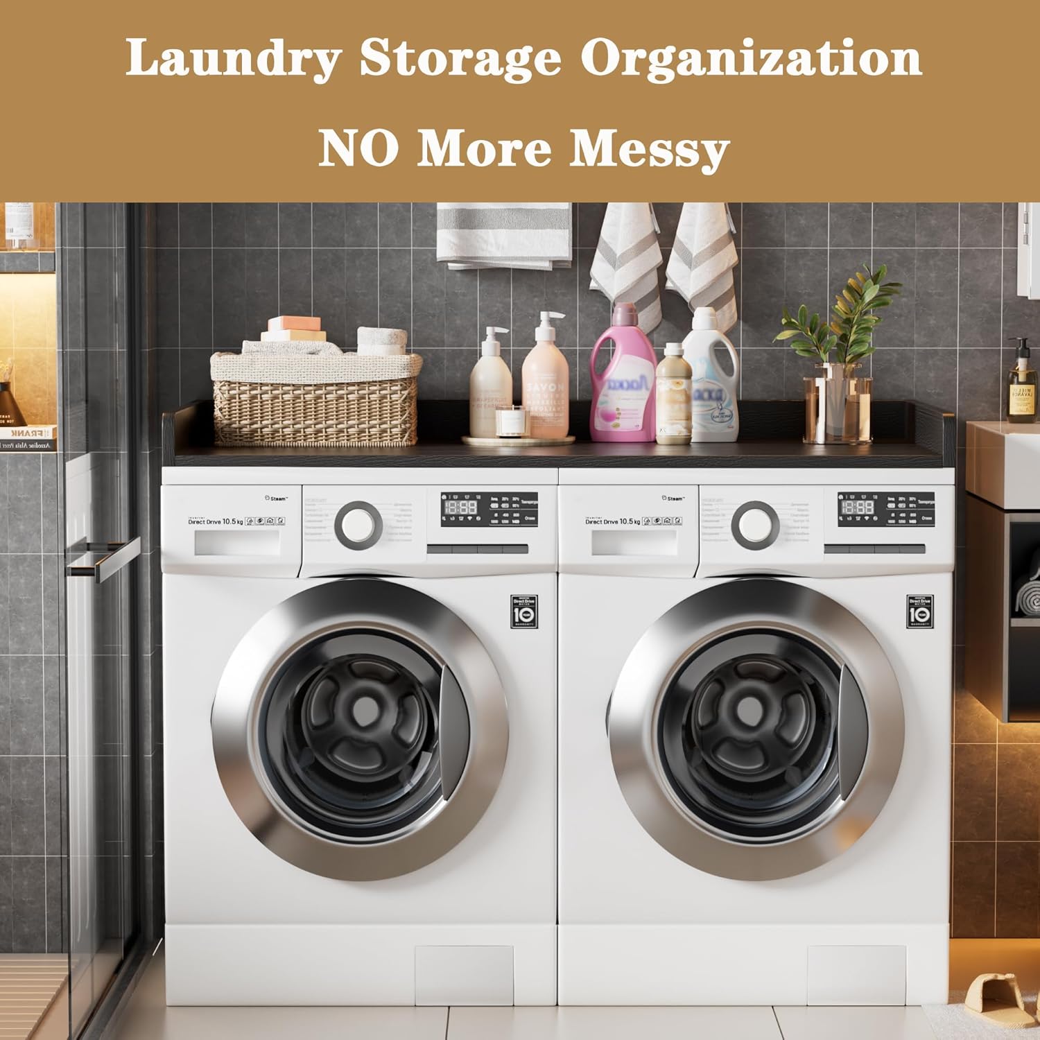 HDPE Washer Dryer Countertop,Wood-Plastic Composite Washer and Dryer Topper Covers for Laundry Room Storage and Organization,54