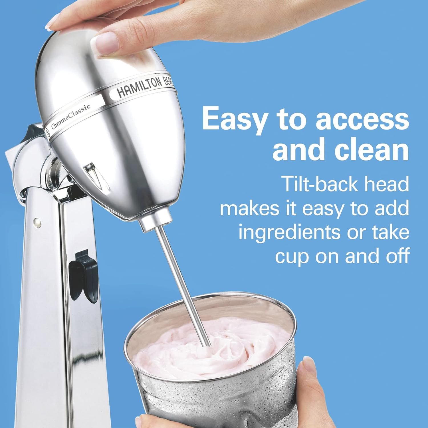 Hamilton Beach DrinkMaster Electric Drink Mixer, Retro Milkshake Maker & Milk Frother, 2 Speeds, Extra-Large 28 oz. Stainless Steel Cup, Classic Chrome