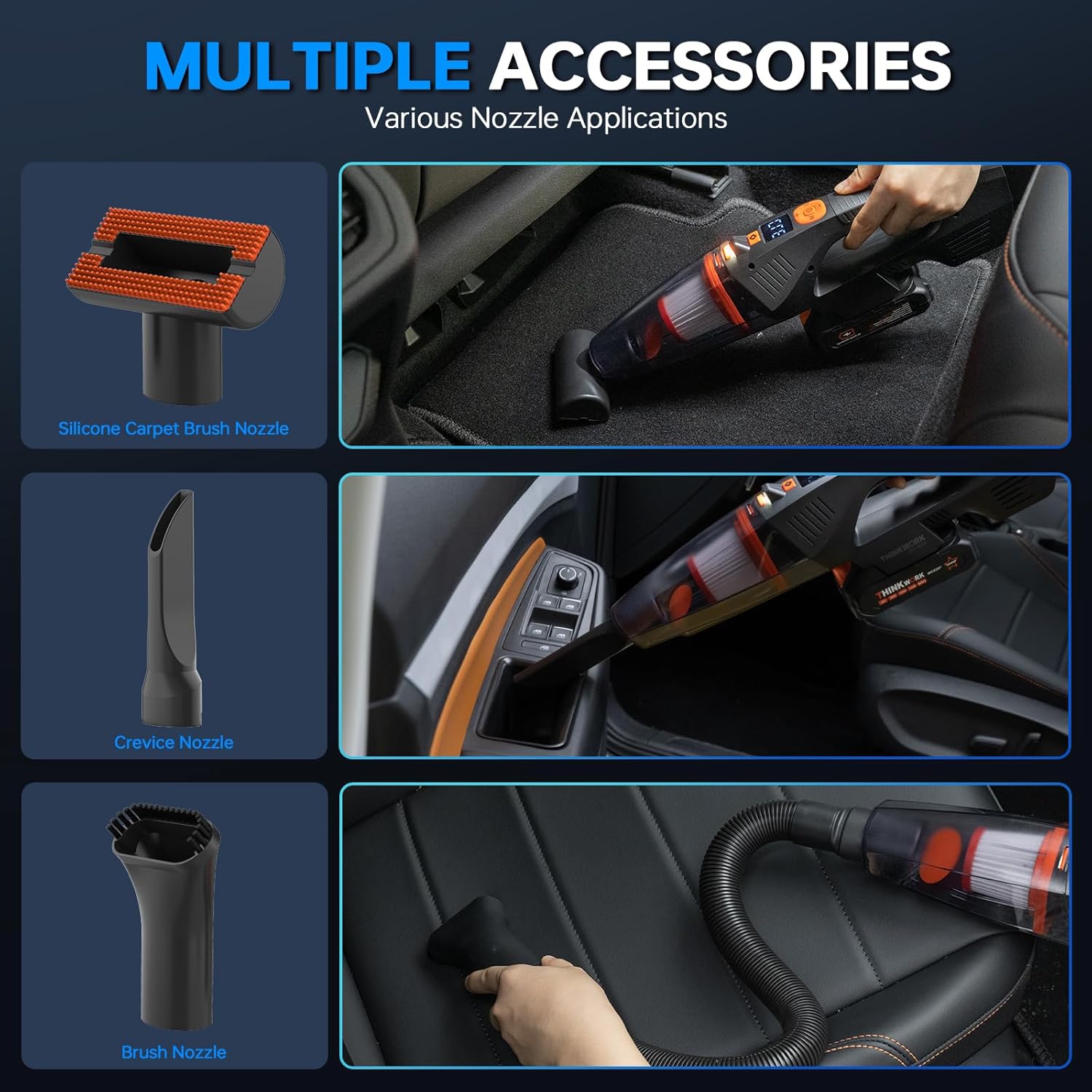 THINKWORK 20V Car Vacuum & Air Inflator, Dual Function High Power Handheld Cordless Vacuum with 18000pa Suction Power for Car Cleaning, Household Dust Removal, Inflation