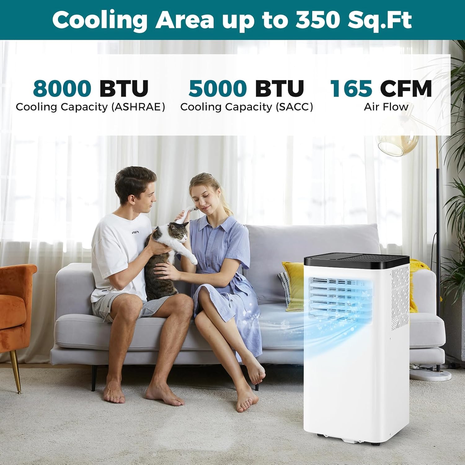 ARLIME 8000 BTU Portable Air Conditioner, 3-in-1 Freestanding Cooling AC Unit with Fan and Dehumidifier, Remote Control, 24H Timer, Sleep Mode and Window Kit, Cools Rooms up to 350 Sq.Ft (8000 BTU)