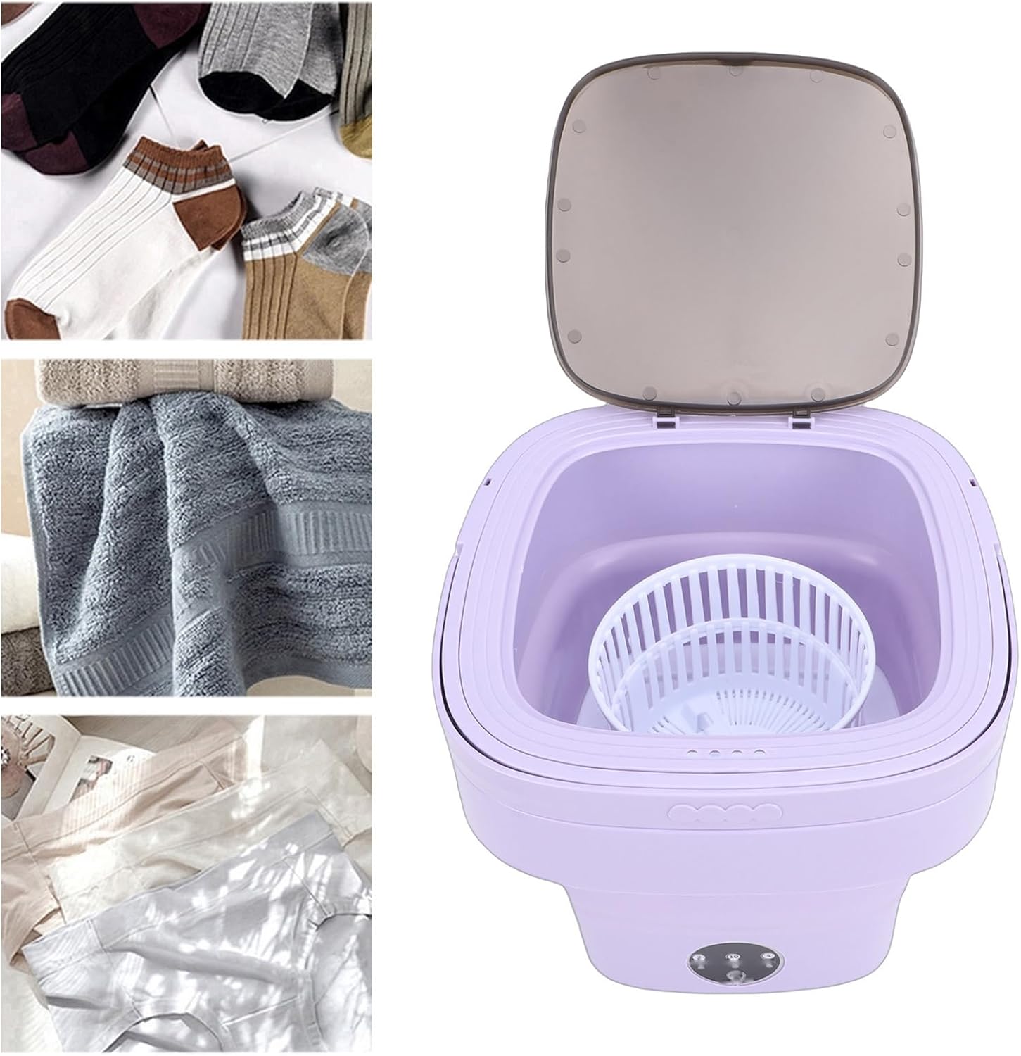 Diydeg 8L Portable Washing Machine with 3 Cleaning Modes, Foldable Washer, Drain Basket, Small Laundry Machine for Toddler Clothes, Underwear, Socks, Toys (Purple)