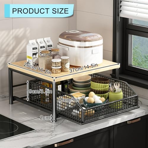 Kitchen Microwave Cart, Small Kitchen Shelf Microwave Stand with Bottom Storage Basket, No Wheels, Storage Microwave Shelf for Office, Living Room, Bedroom(Black,S)