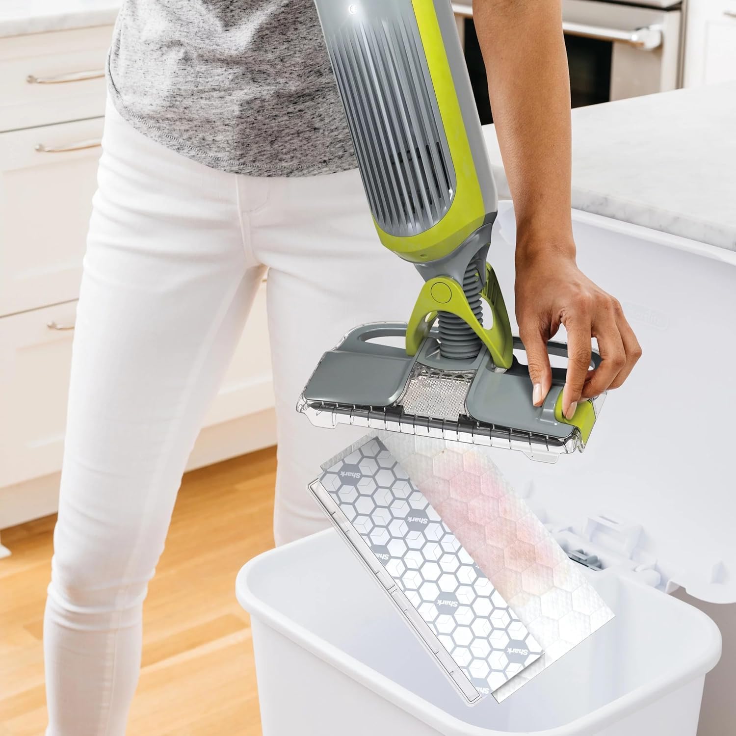 SHARK VM200 VACMOP (Renewed) Cordless Multi Surface Hard Floor Tile Wood Lightweight Floor Cleaner Vacuum Mop with (2) Disposable Pad, (1) Cleaning Solution Included, Light Gray/Green