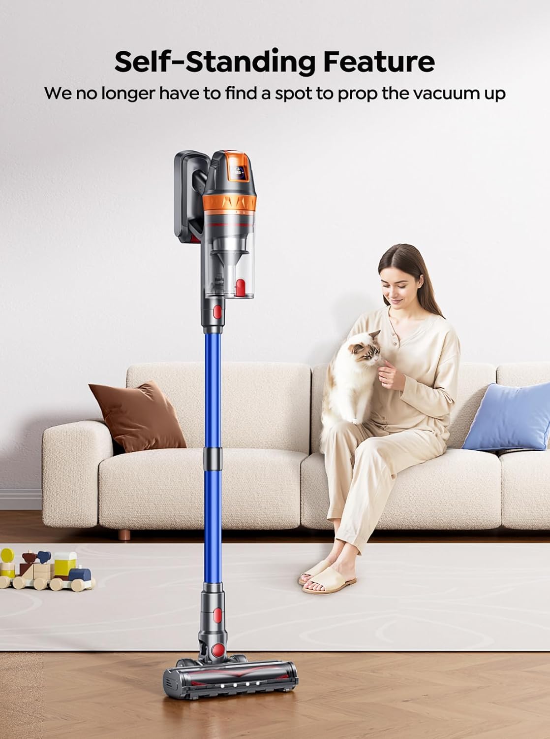 Cordless Vacuum Cleaner, 650W with Extra Mattress Cleaning Tool, 50KPA Stick Vacuum Cleaners for Home 65 Mins Runtime, Self-Standing, Wall Mount Charging, Rechargeable Vacuum for Floor Carpet Pet Hair