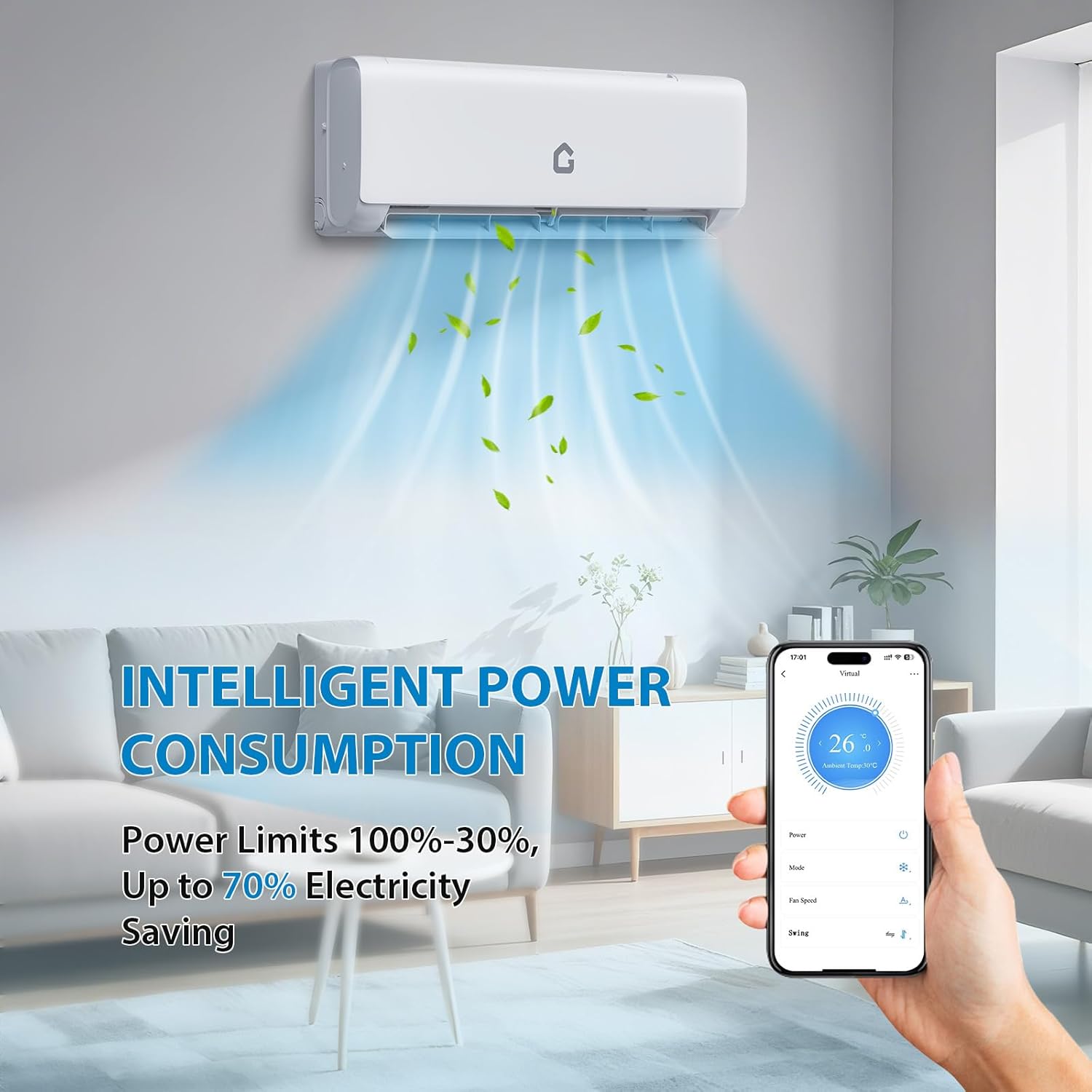 18000 BTU Mini Split Air Conditioner and Heater, 21 SEER2 Inverter System, 230V Ductless AC Unit for Rooms Up to 1250 Sq.Ft, with Remote, WiFi, Installation Kit
