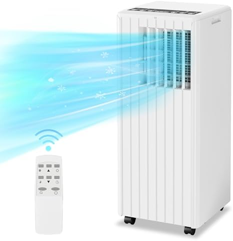8,000 BTU Portable Air Conditioner, Smart Control, Cools up to 350 Sq. Ft., with Dehumidifier & Fan mode, Easy- to-use Remote Control & Window Installation Kit Included