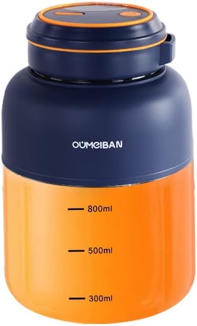 Portable Electric Juicer Cup, Navy Blue and Orange, 800ml Capacity, Wireless Small Blender with Measurement Markings