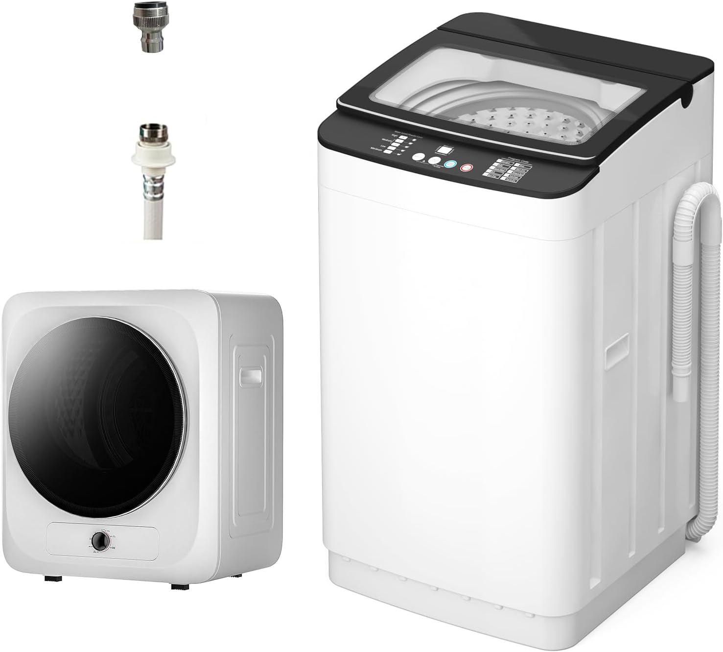 VCJ Portable Washing Machine and Dryer Set, 25lbs Fully Automatic Washer and 10lbs Portable Dryer with Stainless Steel Tub, Compact Washer and Dryer Combo for Apartment, RV, Dorm