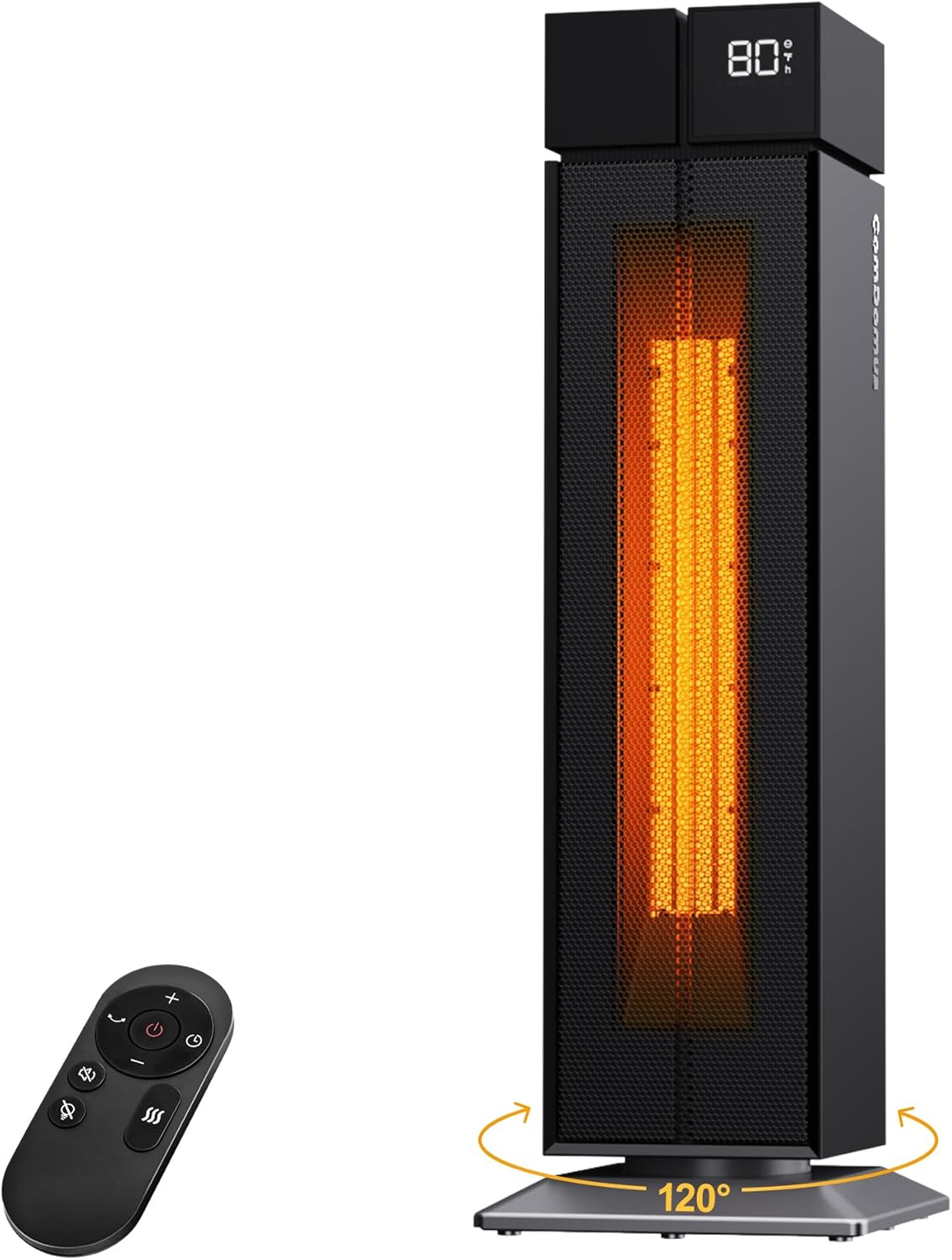 Space Heater Large Room, 25” Electric Room Heaters for Indoor Use with 120° Oscillation, 3 Heat Levels, 3 Modes, Multiple Safety Protections, 12H Timer, Black Ceramic Tower Heater for Bedroom