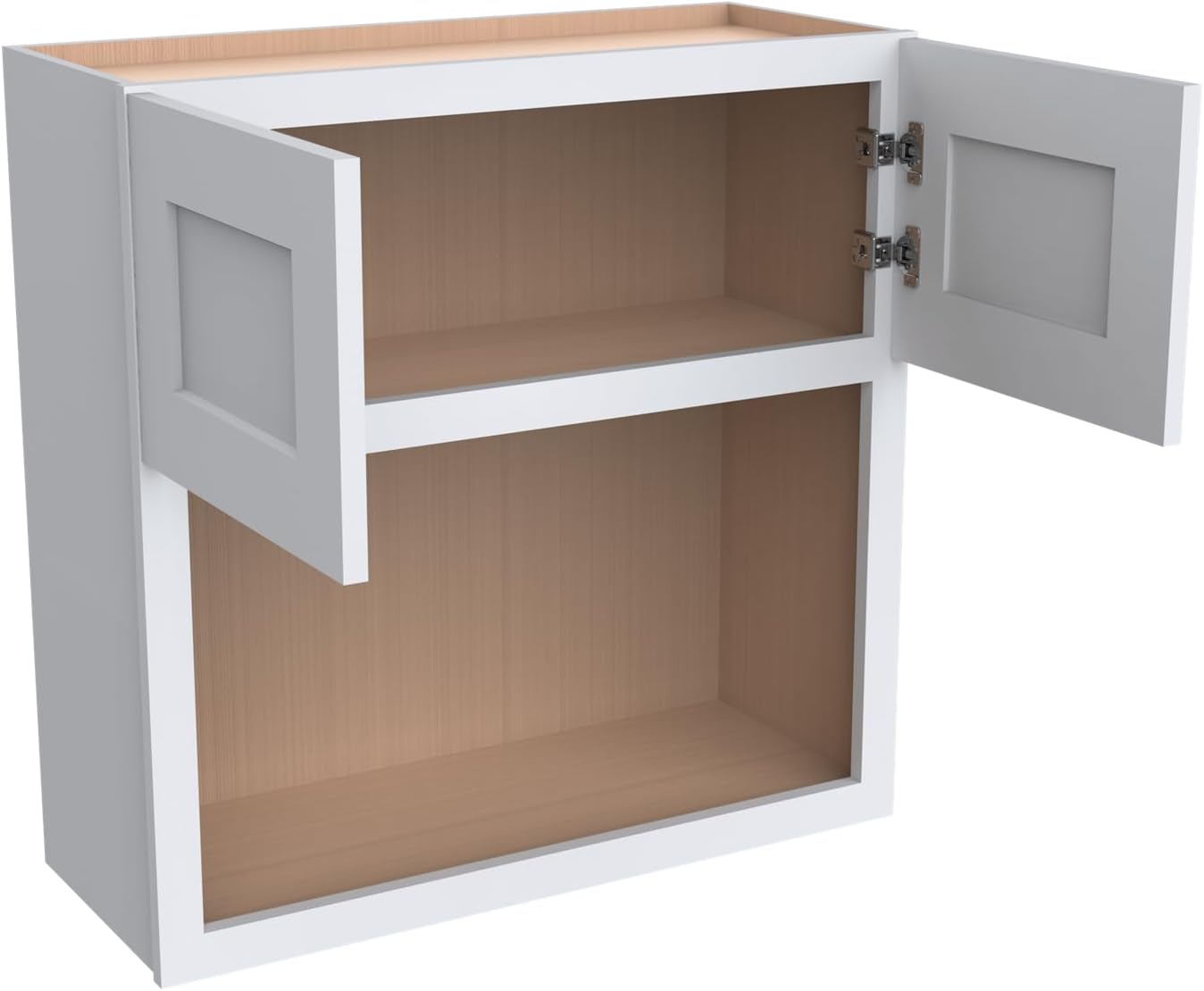 Solid Wood RTA Wall Microwave Cabinet with Open Shelves – Shaker Style, Space-Saving Kitchen Pantry Storage, Durable and Versatile Wall-Mounted Organizer (SK-White, 30