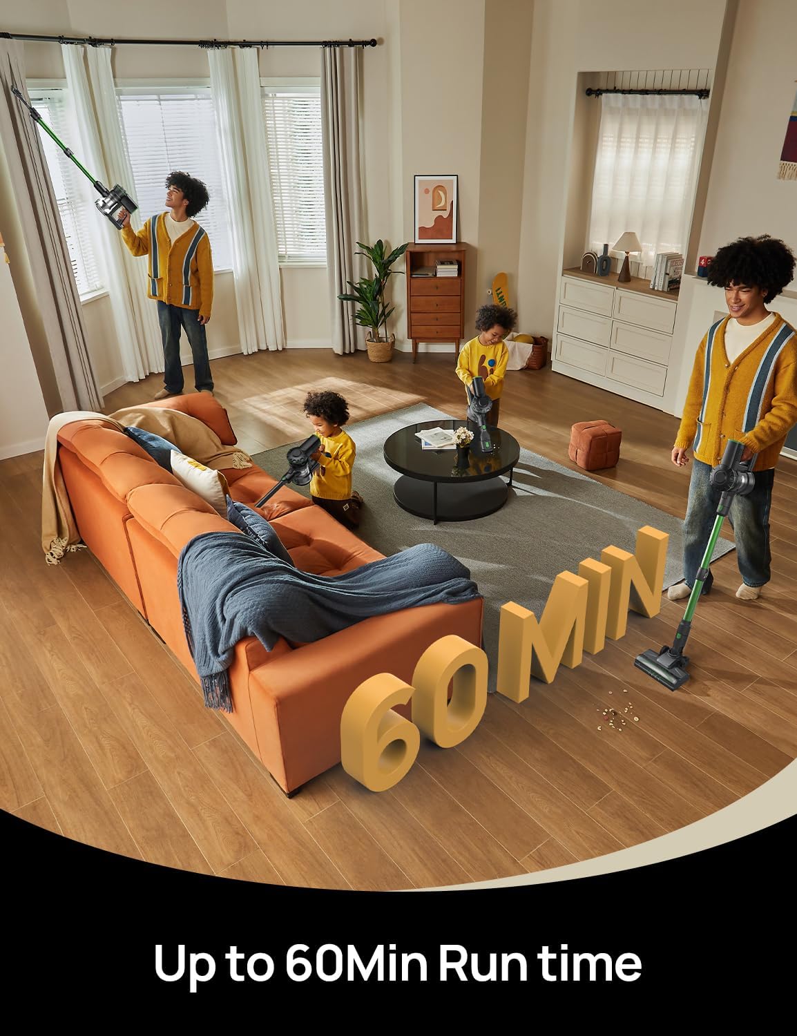 Vexilar Cordless Vacuum Cleaner, 550W/45Kpa/60Mins, Cordless Stick Vacuum Cleaner with Self-Standing and Touch Screen, 6-in-1 Lightweight, Rechargeable Vacuum for Pet Hair Carpet Hardwood (Green)