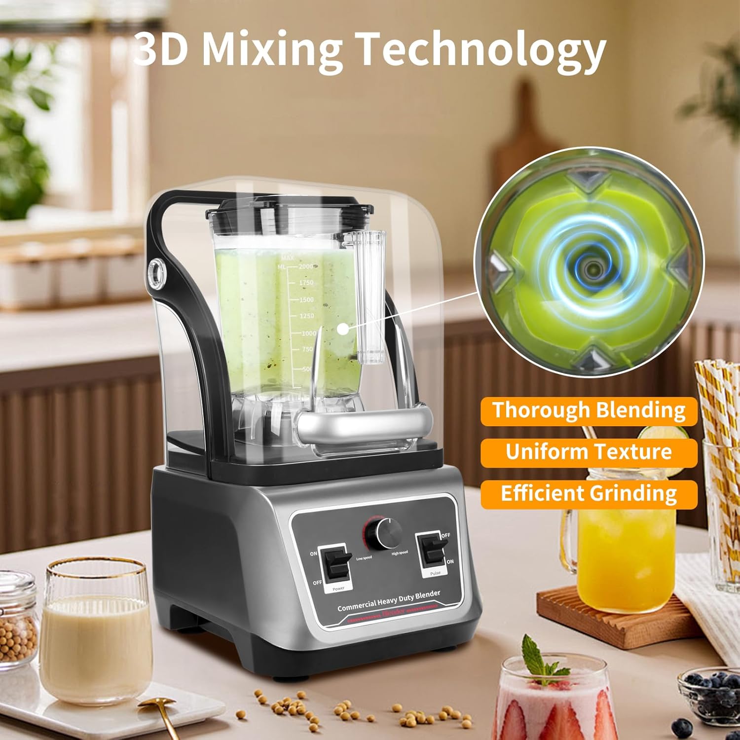 Commercial Blender with Soundproof Shield, 70 Oz Quiet Professional Blenders, Heavy Duty Blender with Strong and Quiet Professional-Grade Power, Self-Cleaning, Quiet Sound Enclosure, 2200W